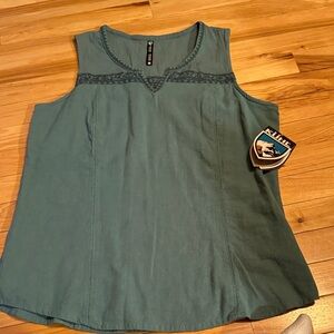 Kuhl Teal Green Sleeveless Tank with Embroidered Yoke